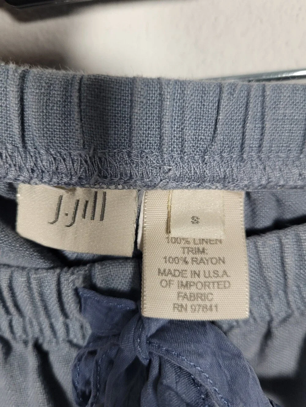 J. Jill 100% Linen 2-Piece Pant Set Blue Button Jacket & Drawstring Pants Small